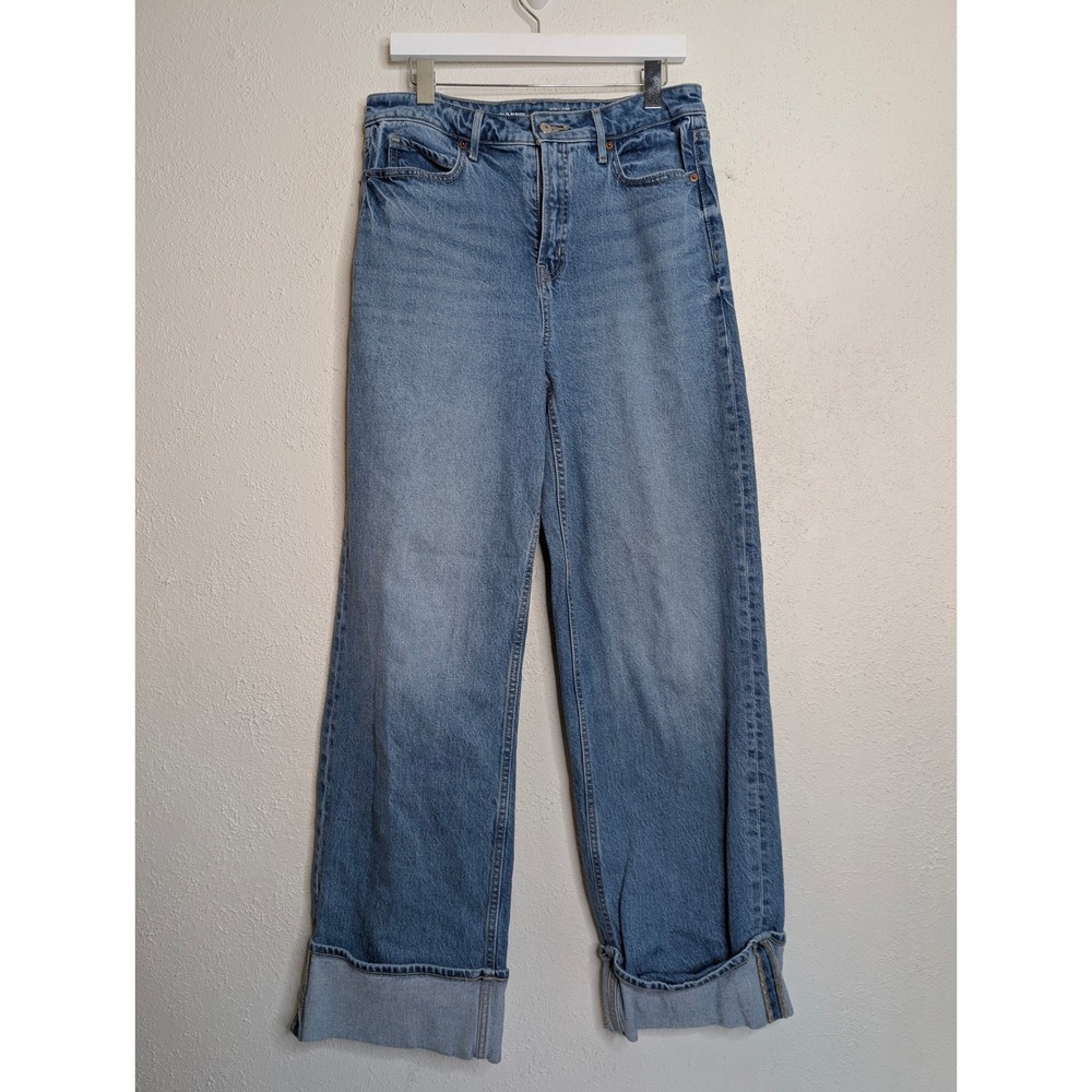 Old Navy Women Jeans 10 Tall Blue Sky-Hi Wide Leg Cuffed Denim High Rise